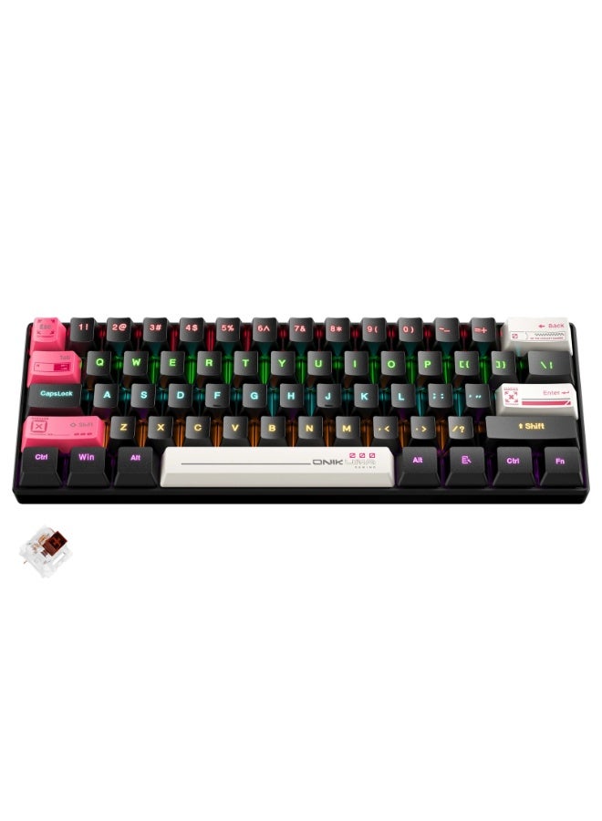 onikuma G55 Gaming Mechnical Keyboard - Brown Switches - 6 Extra KeyCaps - Rainbow Led Lighting - Image 1